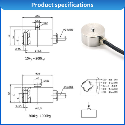 Mini Load Cell Sensor Range 5kg-500kg Φ20mm*12mm - QLWH-20