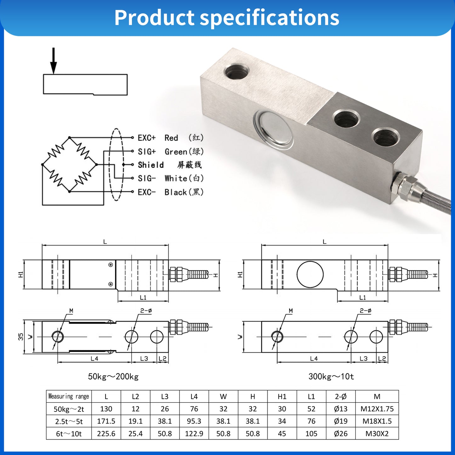 Beam Type Load Cell Sensor Range 200kg-3T - 130mm*32mm*32mm - A8X1-A3X1